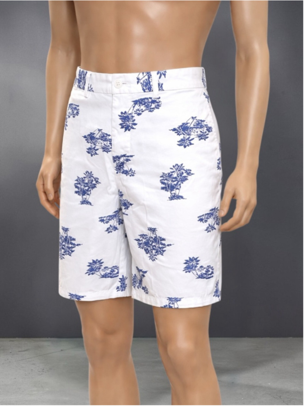 Old Navy Ultimate Slim Shorts – White Blue Palm Tree Print – Size 38